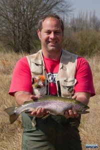 Andrew with a nice 2kg rainbow